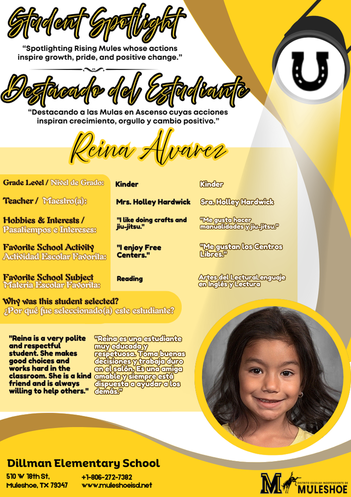 26.04.13 - Dillman Student Spotlight - Reina Alvarez - Kinder