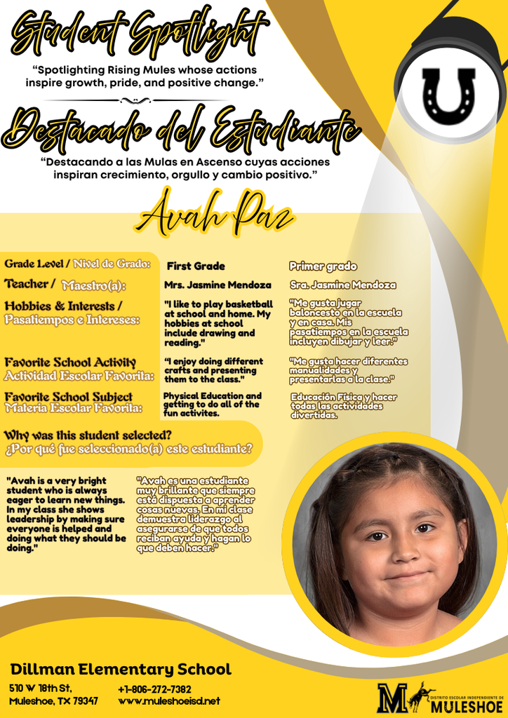 26.04.13 - Dillman Student Spotlight - Avah Paz - 1st Gr