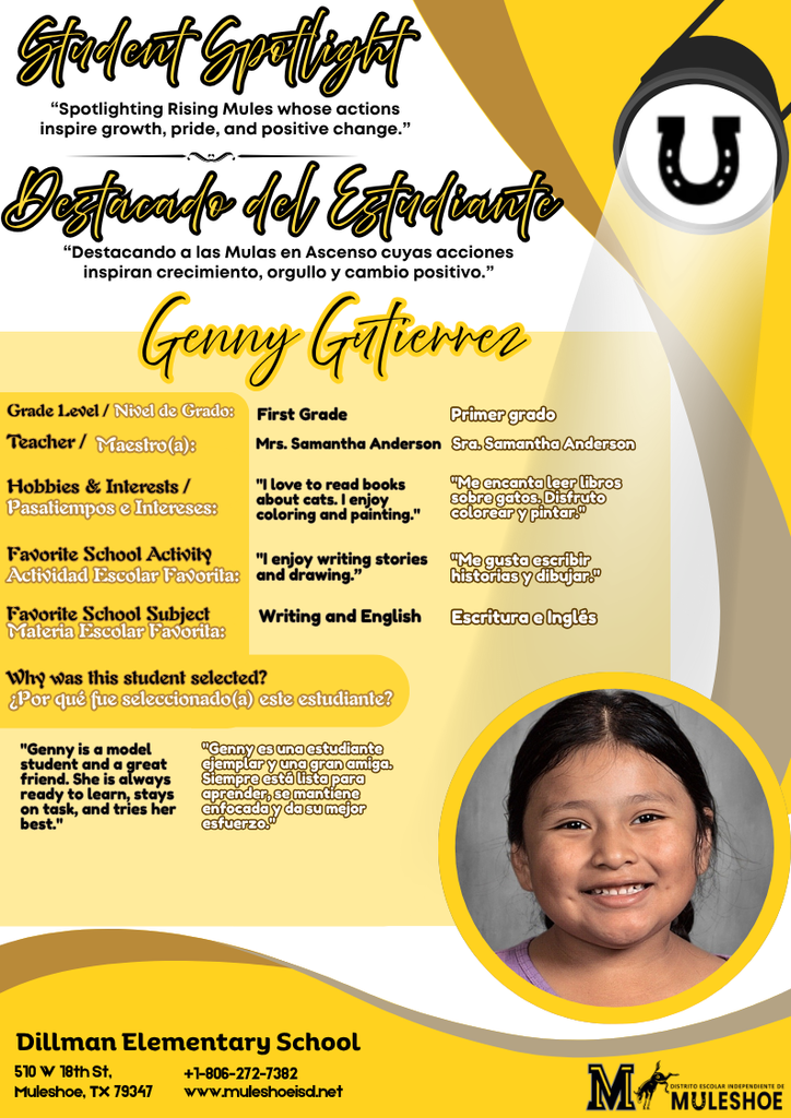 26.04.20 - Dillman Student Spotlight - Genny Gutierrez - 1st Gr