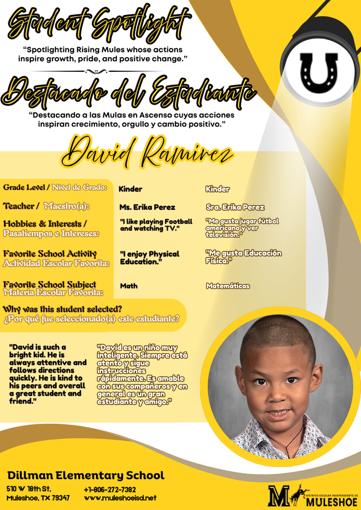 26.04.20 - Dillman Student Spotlight - David Ramirez  - Kinder