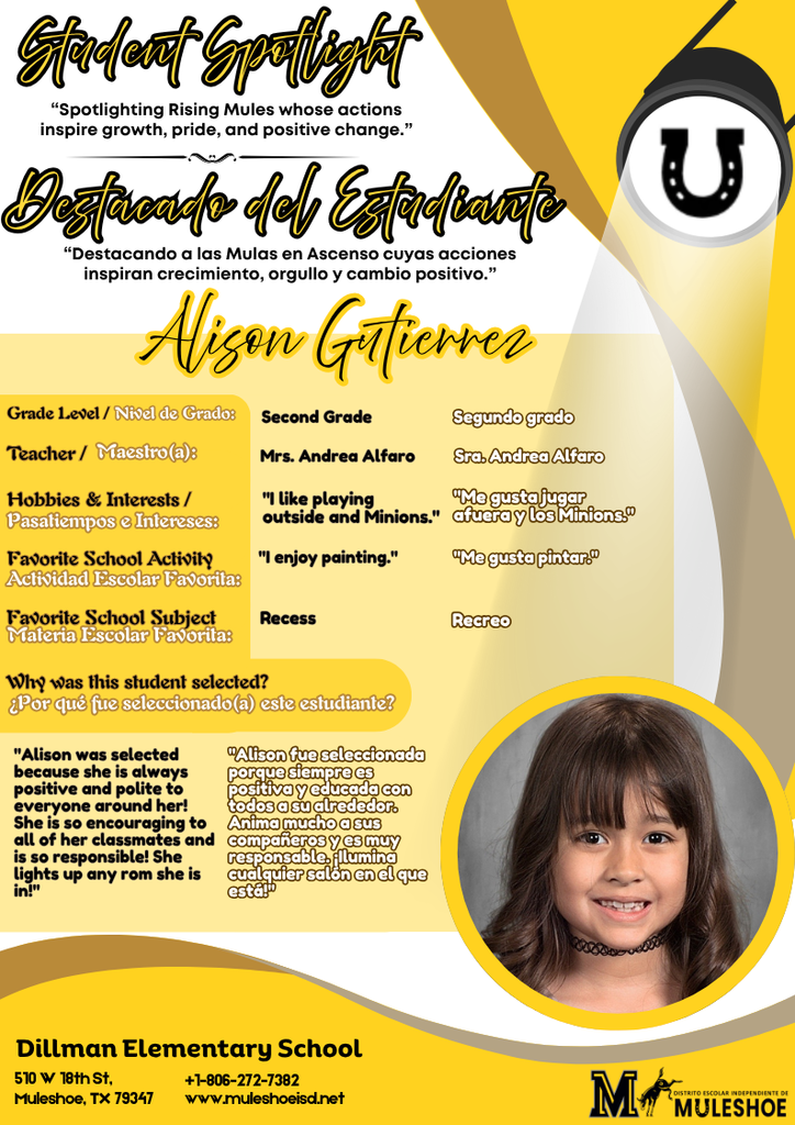 26.04.27 - Dillman Student Spotlight - Alison Gutierrez - 2nd Gr