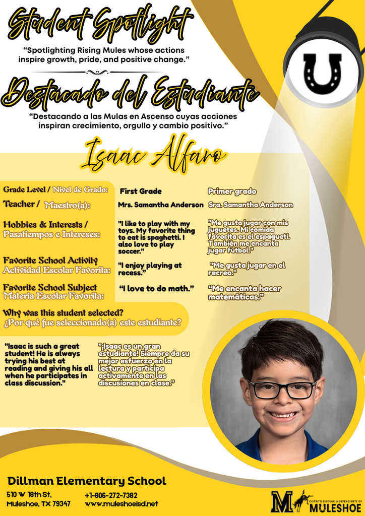 26.05.11 - Dillman - Student Spotlight - Isaac Alfaro 1st Gr