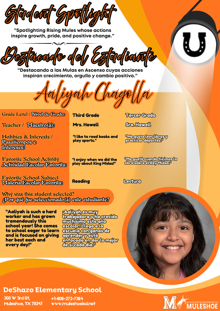 26.04.14 - DeShazo - Student Spotlight - Bilingual - Aaliyah Chagolla - Third Grade