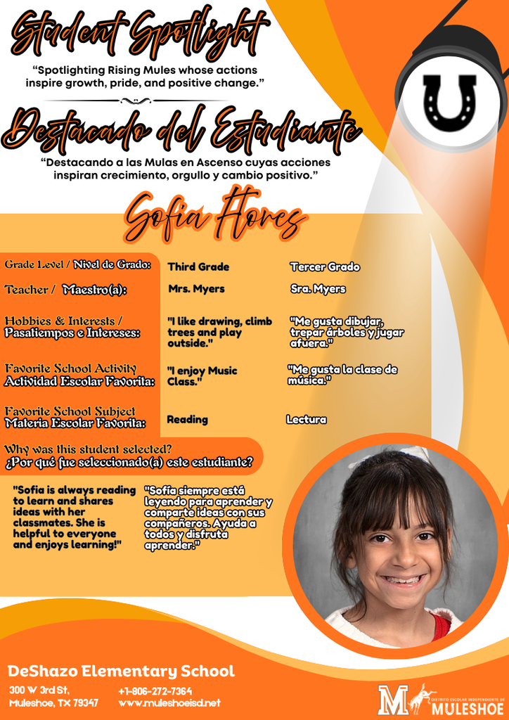 26.04.21 - DeShazo - Student Spotlight - Bilingual - Sofia Flores - Third Grade