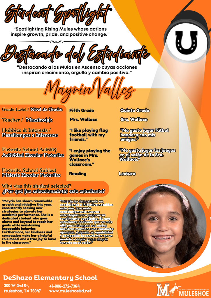 26.04.28 - DeShazo - Student Spotlight - Bilingual - Mayrin Valles - Fifth Grade