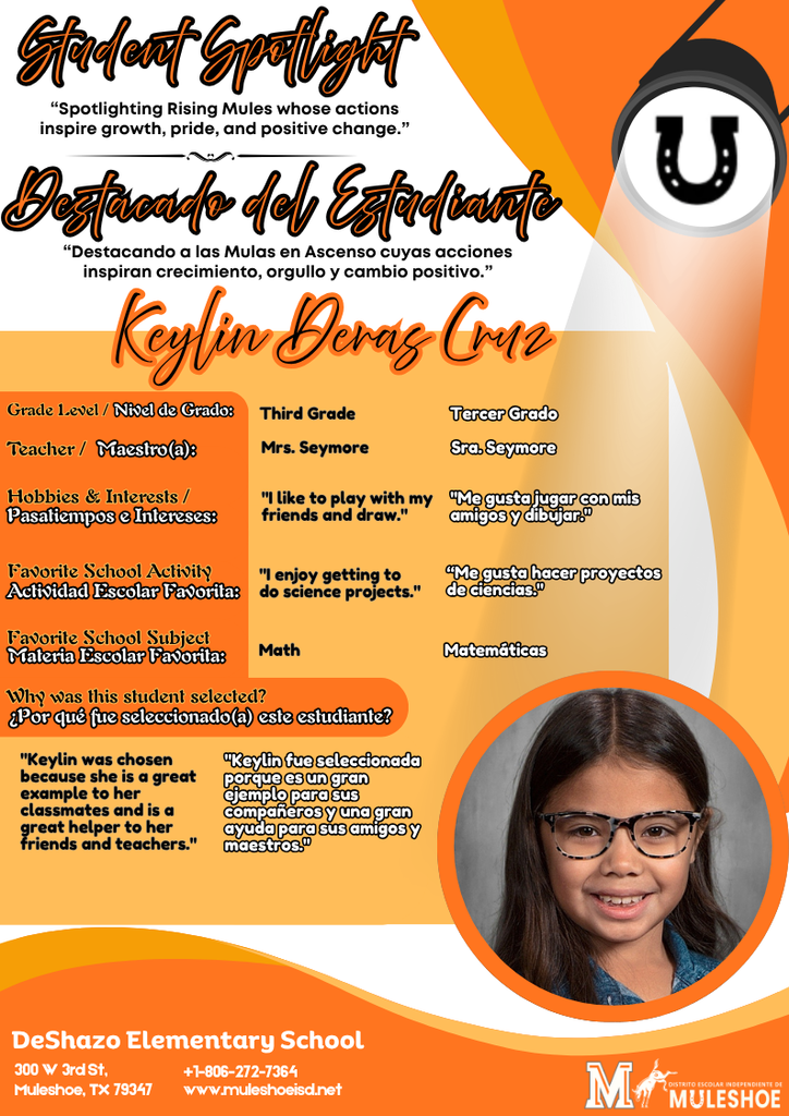 26.04.28 - DeShazo - Student Spotlight - Bilingual - Keylin Deras Cruz - Third Grade