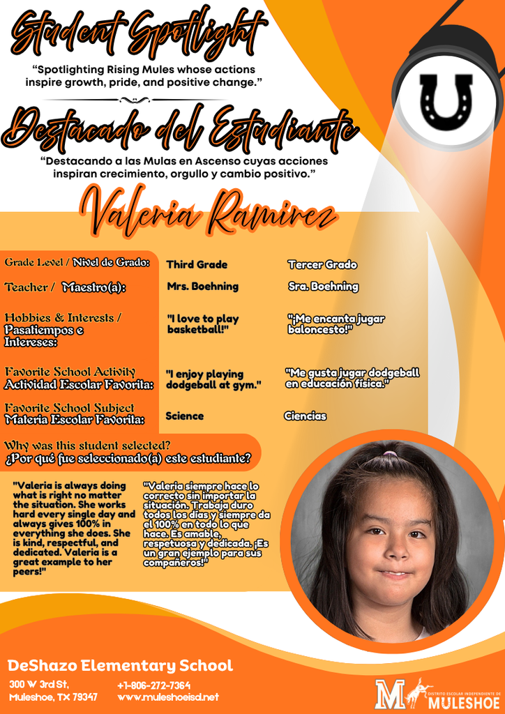 26.05.05 - DeShazo - Student Spotlight - Bilingual - Valeria Ramirez - Third Grade