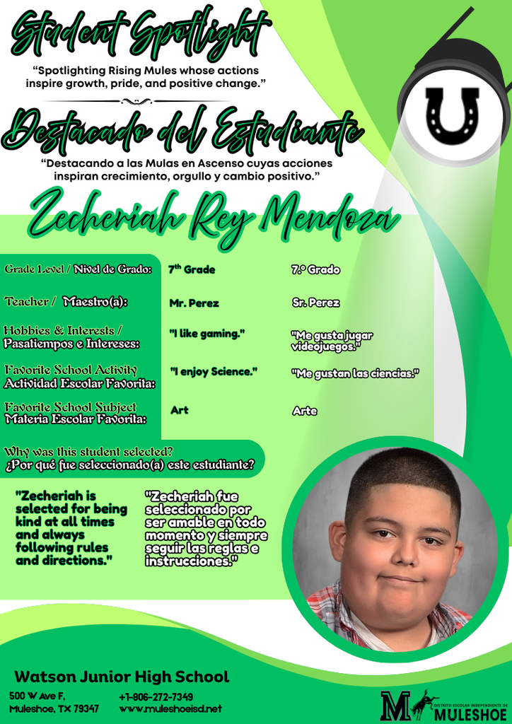 26.04.08 - Watson Junior High - Student Spotlight - Bilingual - Zecheriah Rey Mendoza - 7th Grade