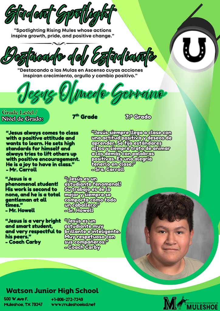 26.05.13 - Watson Junior High - Student Spotlight - Bilingual - Jesus Olmedo Serrano - 7th Grade
