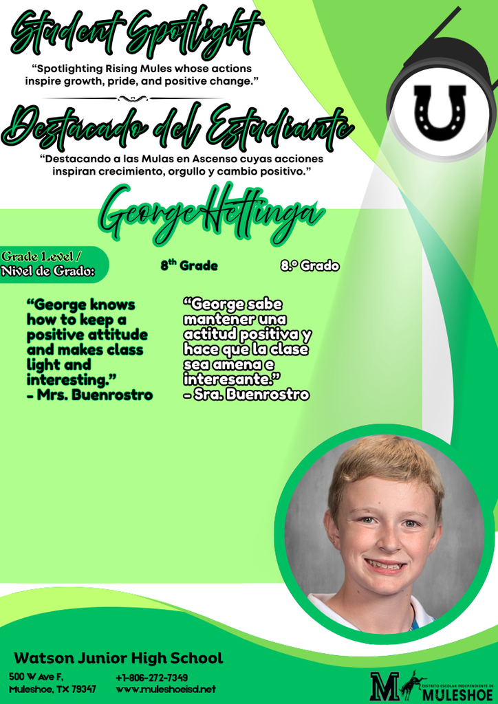 26.05.13 - Watson Junior High - Student Spotlight - Bilingual - George Hettinga - 8th Grade