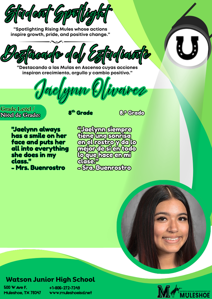 26.04.29 - Watson Junior High - Student Spotlight - Bilingual - Jaelynn Olivarez - 8th Grade