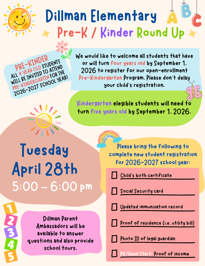 26.04.28 - Dillman Elementary Pre-K  Kinder Round Up - English