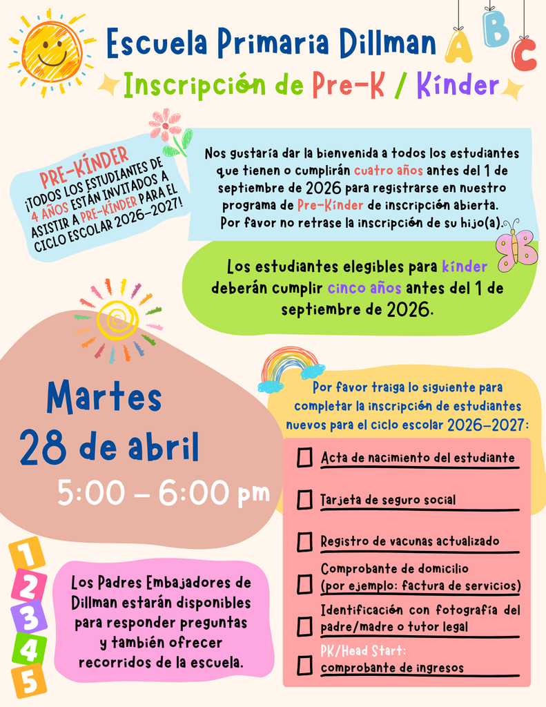 26.04.28 - Dillman Elementary Pre-K  Kinder Round Up - Spanish