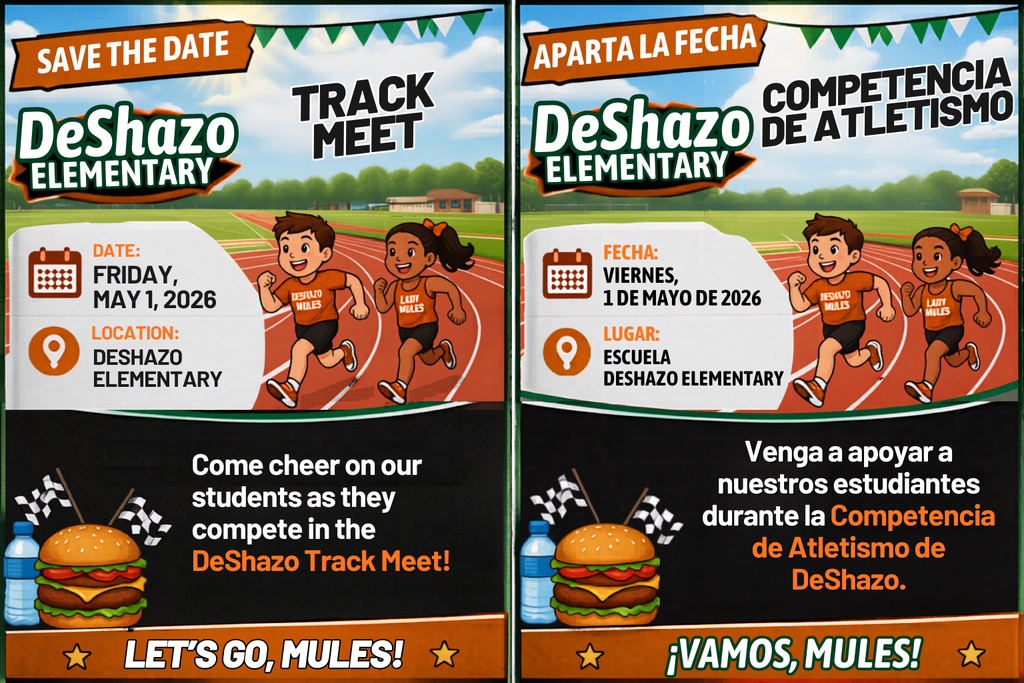 26.05.01 - DeShazo - Track Meet & Hamburger Cookout - Save the Date