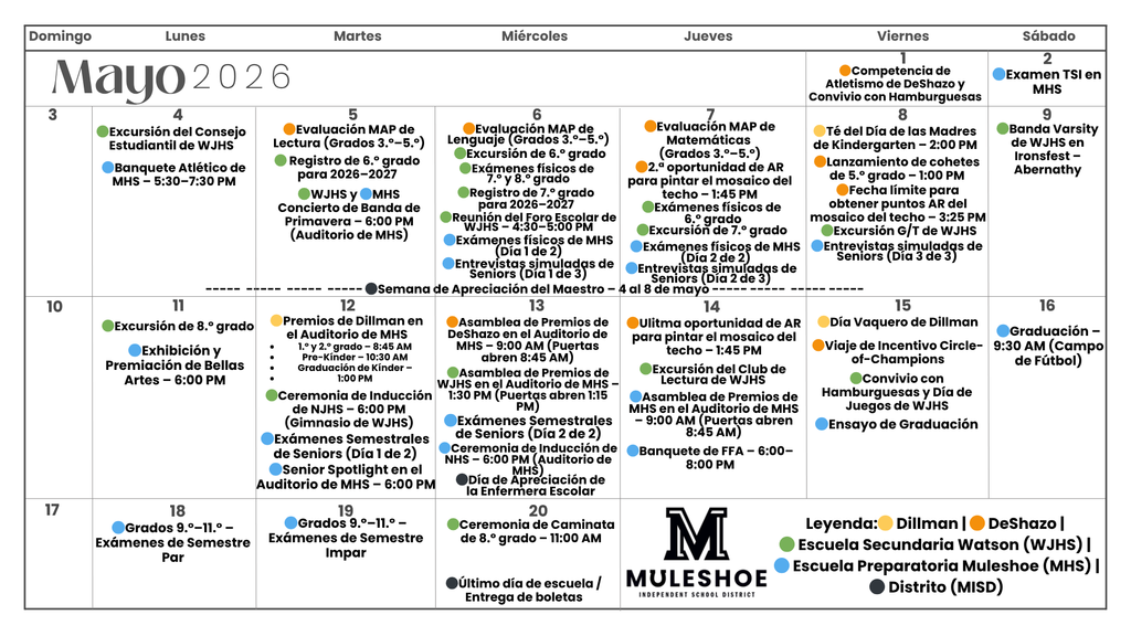 26.05.01-20 - MISD - May 2026 Calendar Month at a Glance - SPANISh