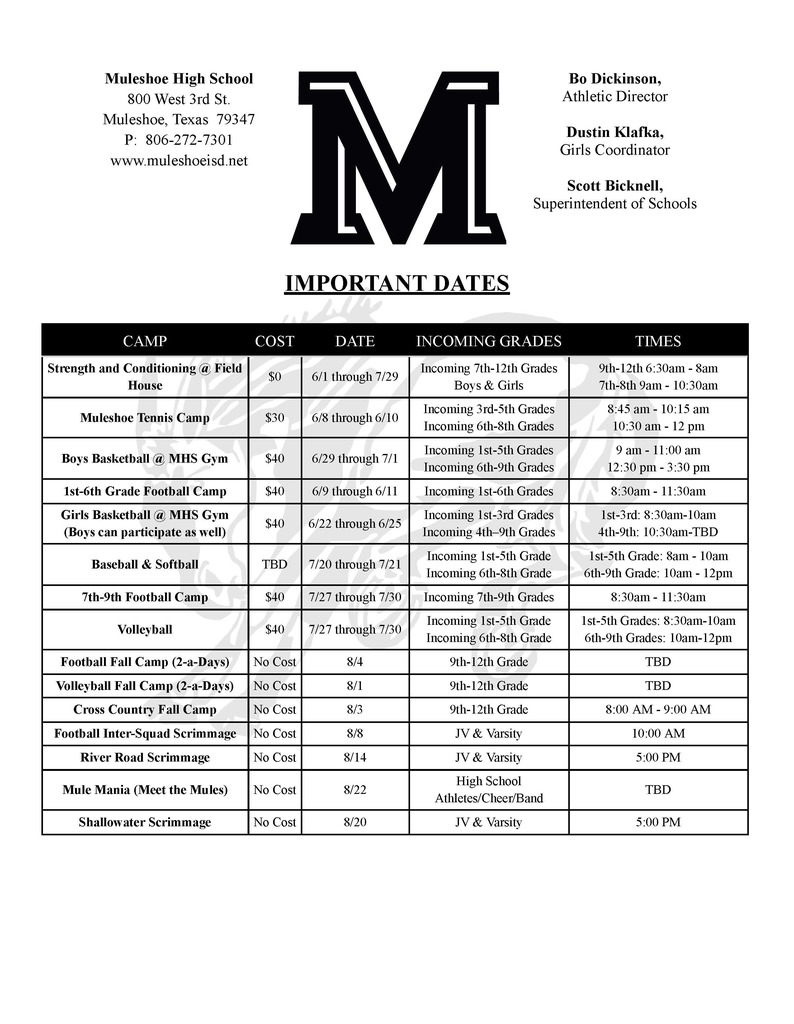 Schedule in English