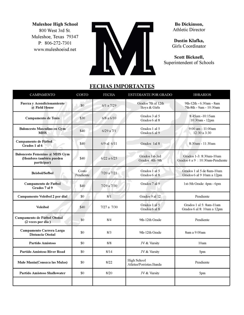 Schedule in Spanish