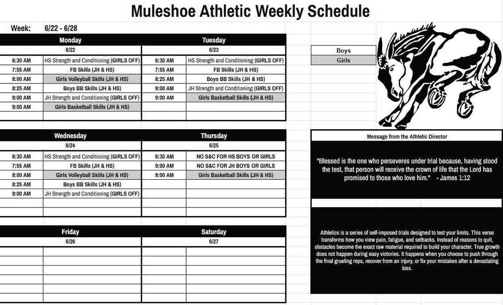 26.06.22 - Muleshoe Athletic Weekly Schedule 