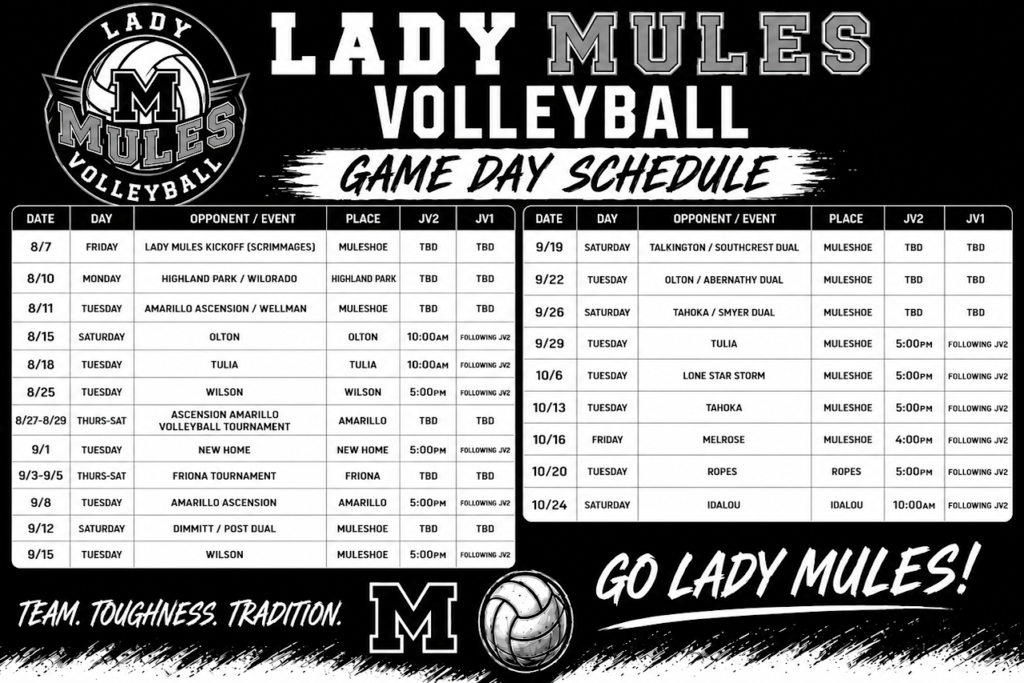 26.07.21- Lady Mules Volleyball Schedule 26-27 (English Graphic)