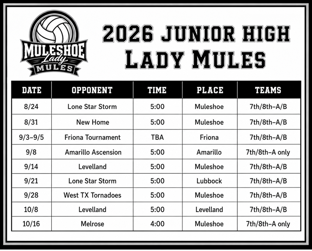 26.07.21 - Lady Mules JH Volleyball Schedule 26-27 (english graphic)