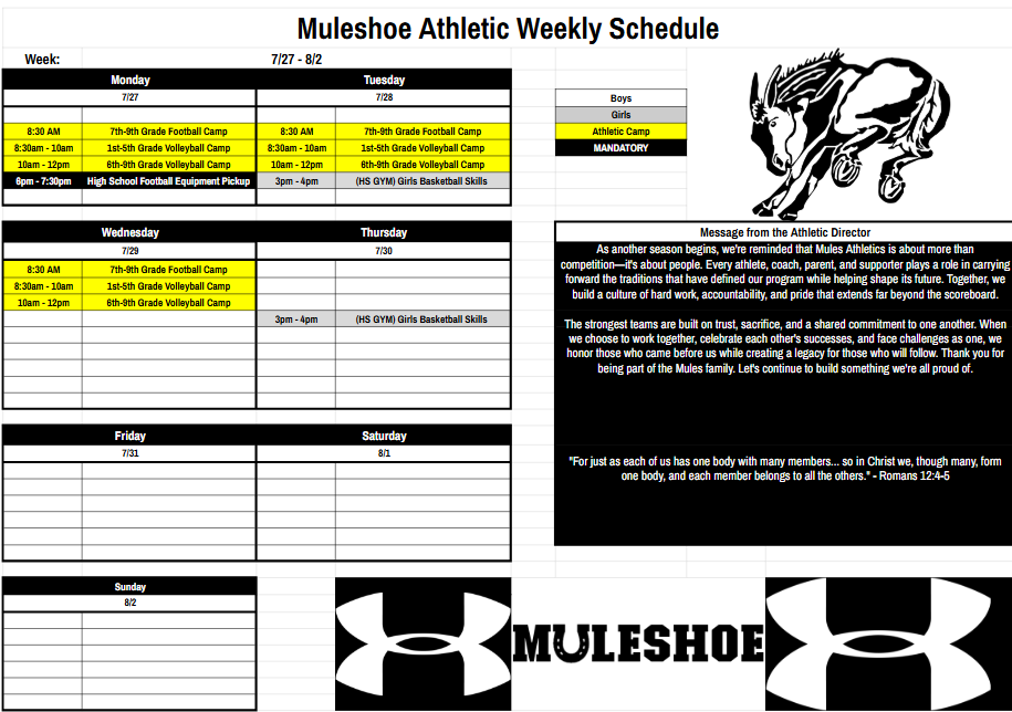 26.07.26 - Athletic Weekly Schedule 7/27-8/2