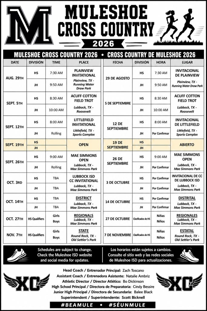 26.08.03 -26-27 Cross Country Schedules JH and HS