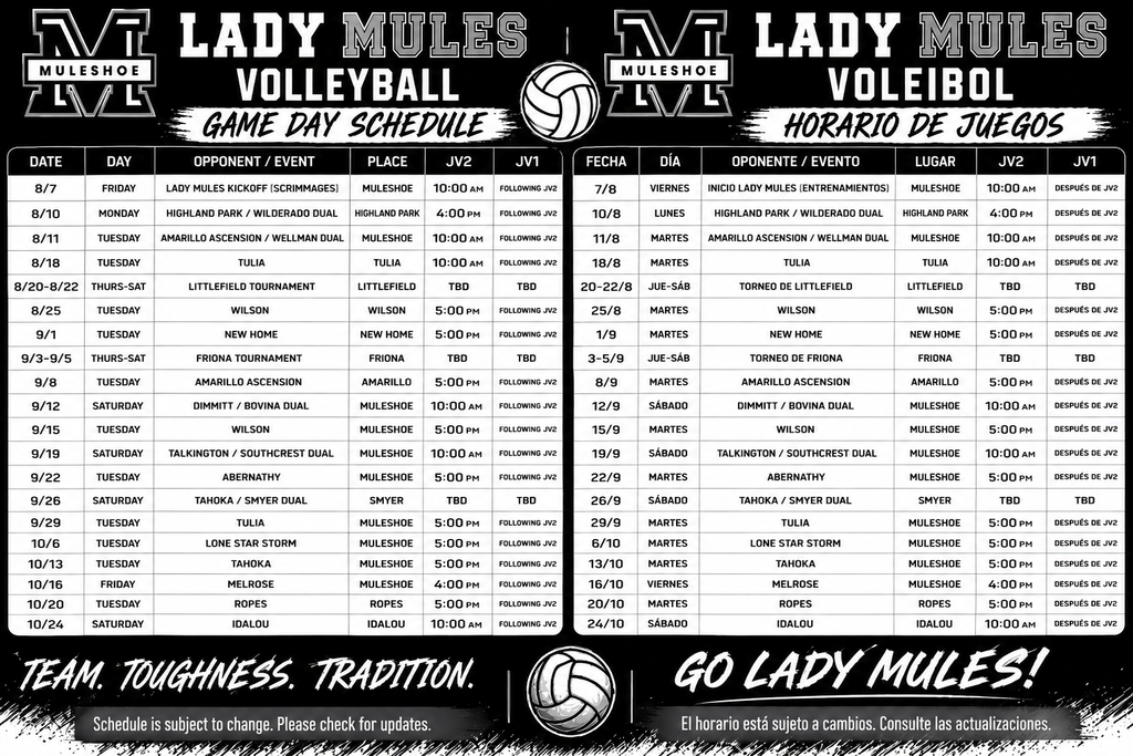 26.08.03 - JV1 and JV2 Volleyball Schedules