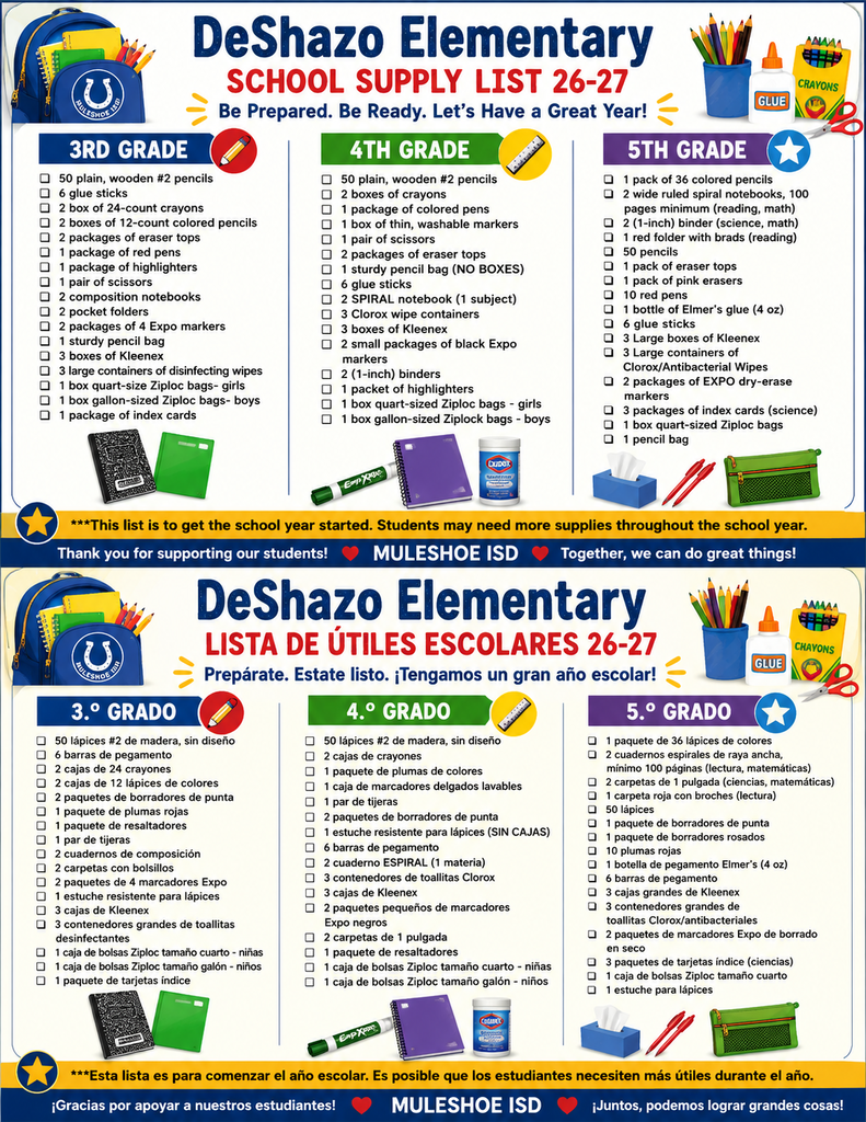 26.08.07 - Deshazo School Supplys List