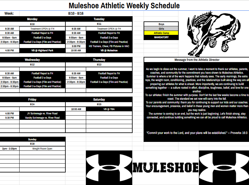 26.08.10 - Athletic Weekly Schedule