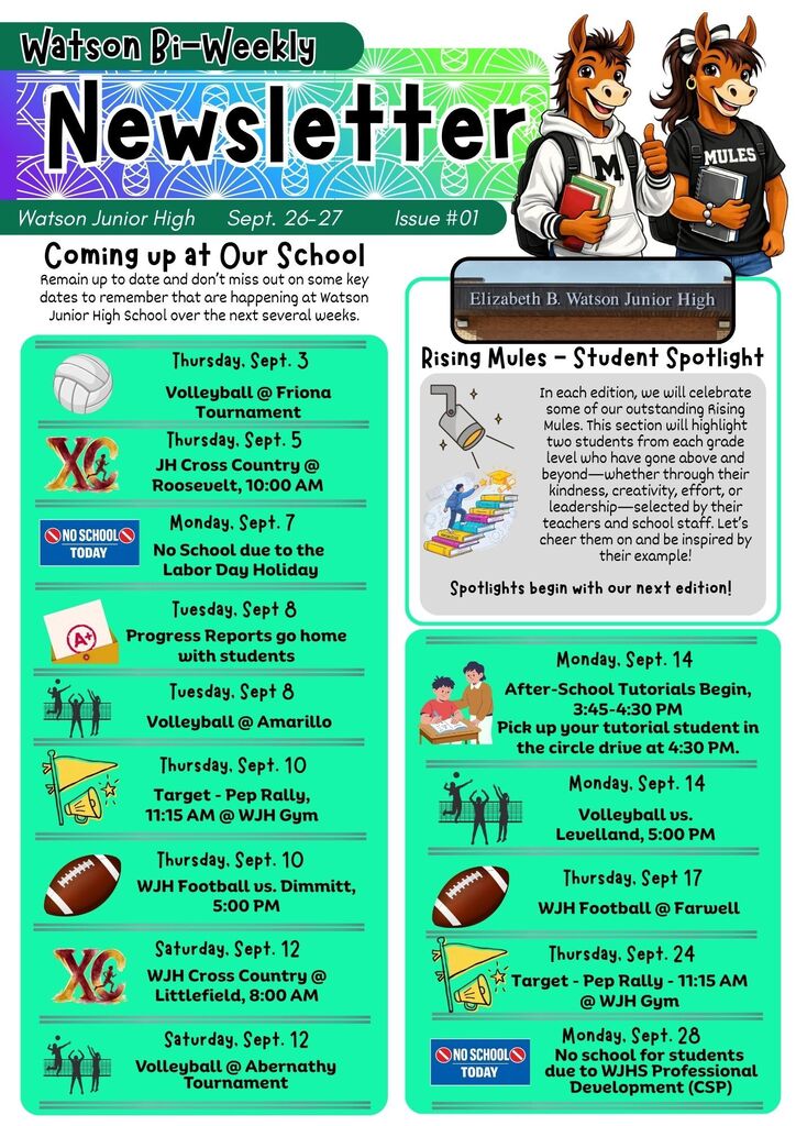 26.09.02 - WJHS Bi-Weekly Newsletter - Sept. 26-27 - Issue #01 - Bilingual - Page 1 of 4