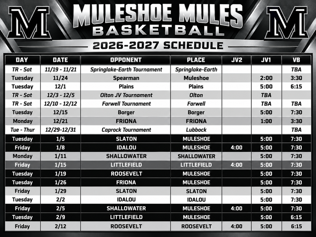 26.10.20 - Muleshoe Mules Basketball Schedule (English)