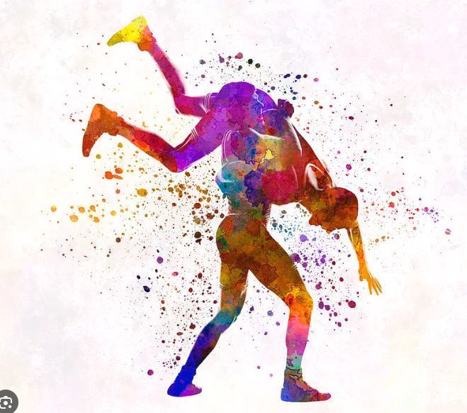 Girls Wrestling Colorful Image