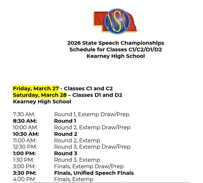 State Speech Schedule