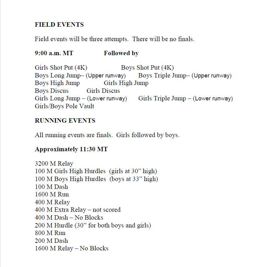 JH Track @Arnold Schedule of Events Image
