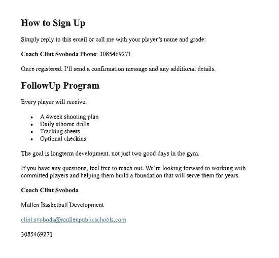 Basketball Shooting Camp Informational Flyer Page 2
