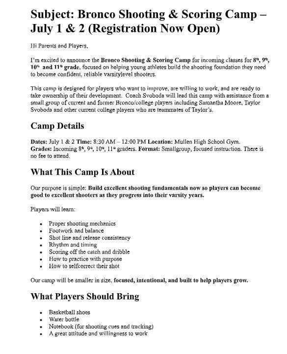 Basketball Shooting Camp Informational Flyer Page 1