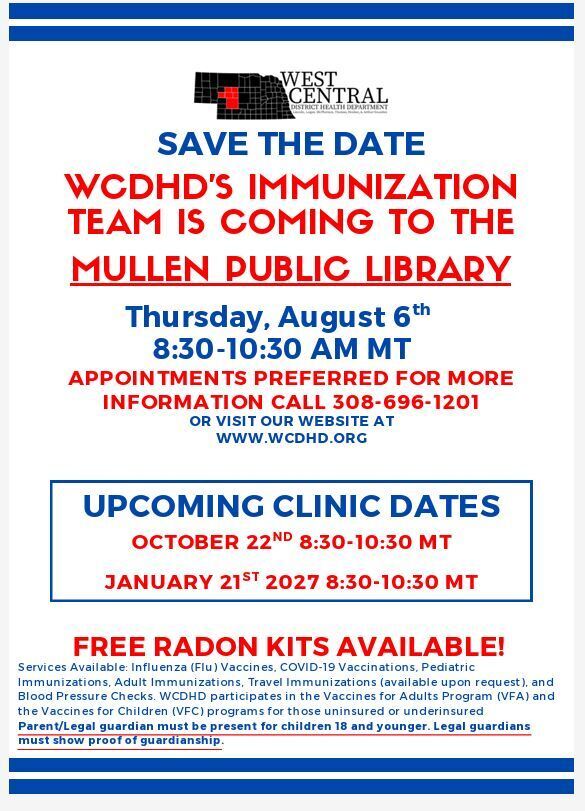 Flier for Immunization Clinic on August 6th