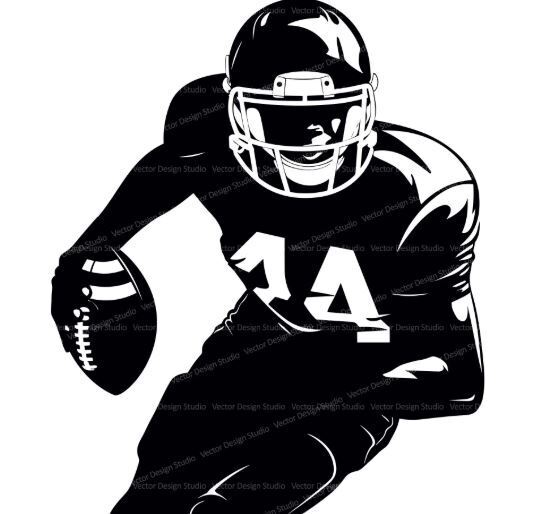 Black and White Football Player Running the Football