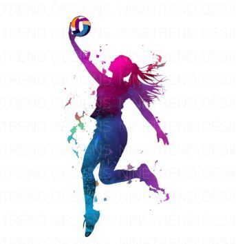 Volleyball Player Hitting the Ball in Pinks and Blues