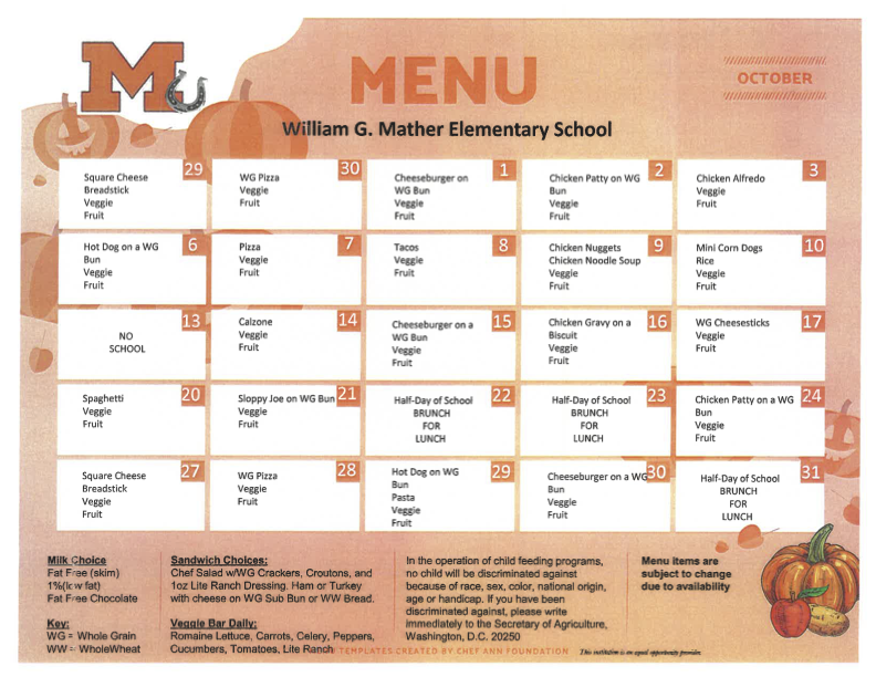 Mather Oct. Lunch Menu