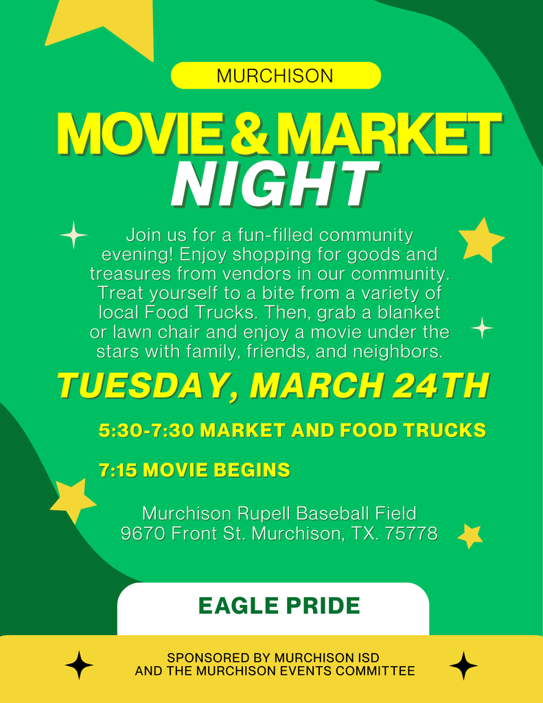 Green and Gold Movie Night announcement with gold stars