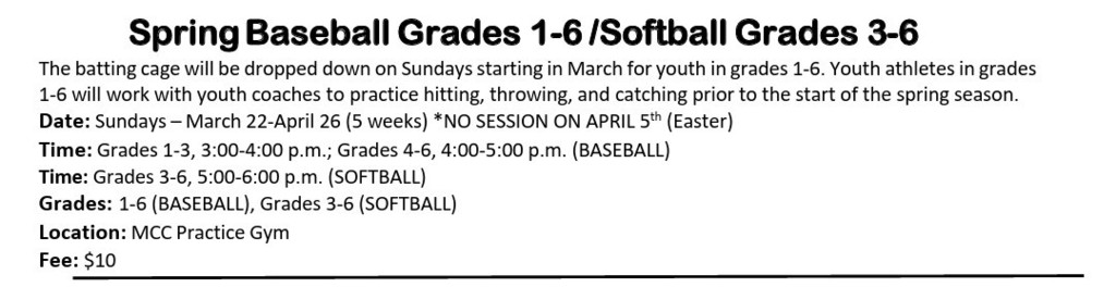Youth Baseball/Softball Open Gym