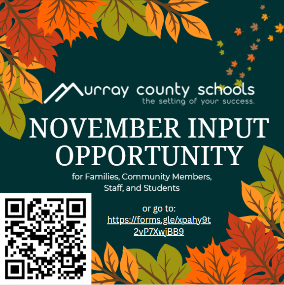 Here's another quick opportunity for your input this month. Please either scan the QR code or go to https://forms.gle/xpahy9t2vP7XwjBB9 to answer 1-3 questions about our district. Thank you so much!