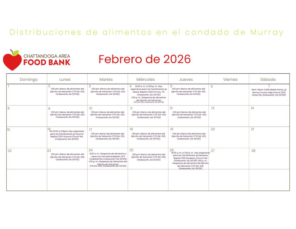 food distribution calendars