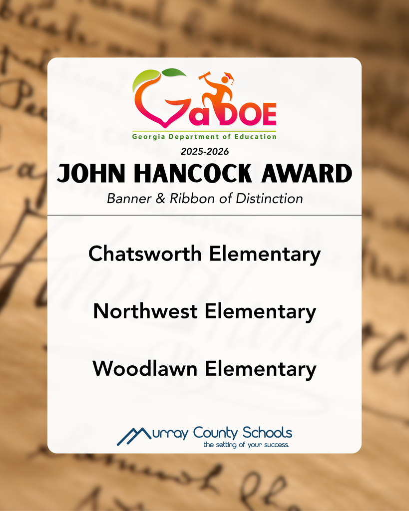 Award certificate with a logo, the name John Hancock Award, and a list of elementary schools.