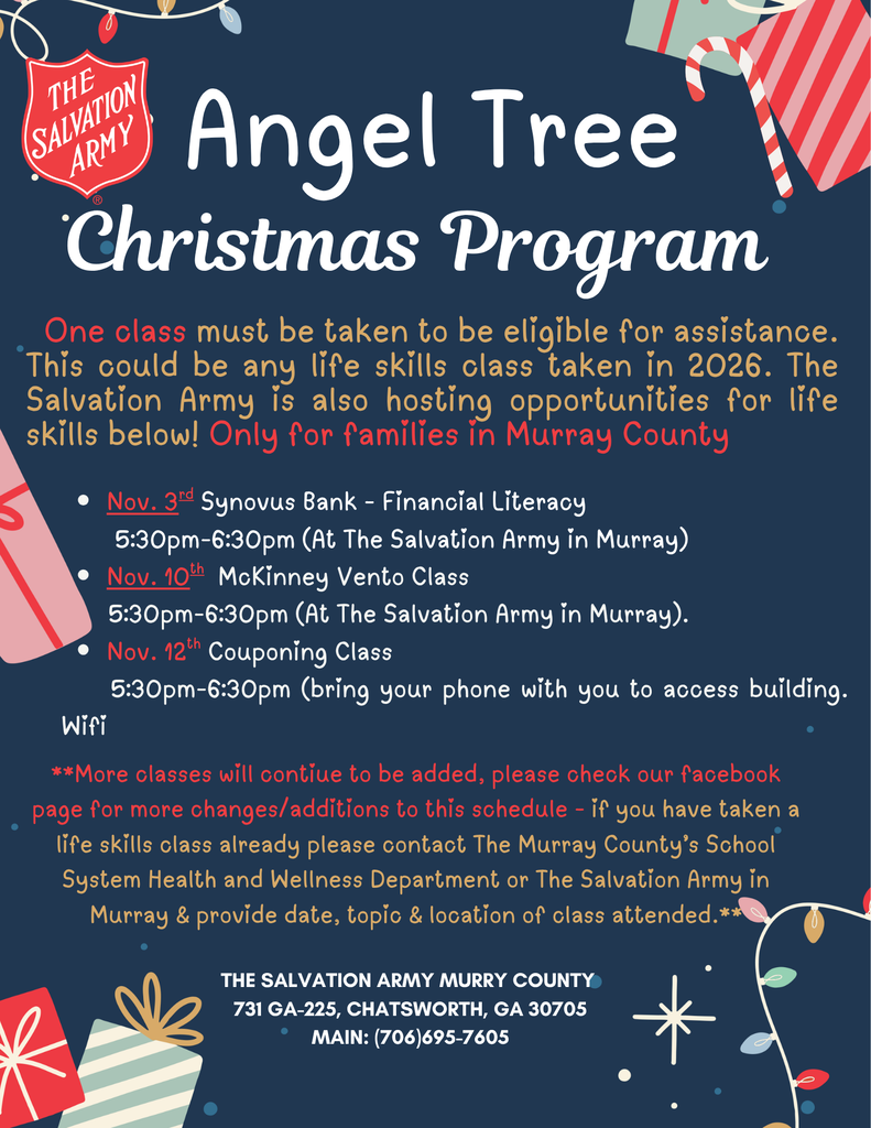 The Salvation Army's Angel Tree Christmas Program offers life skills classes in Murray County. Eligibility requires attending one class.