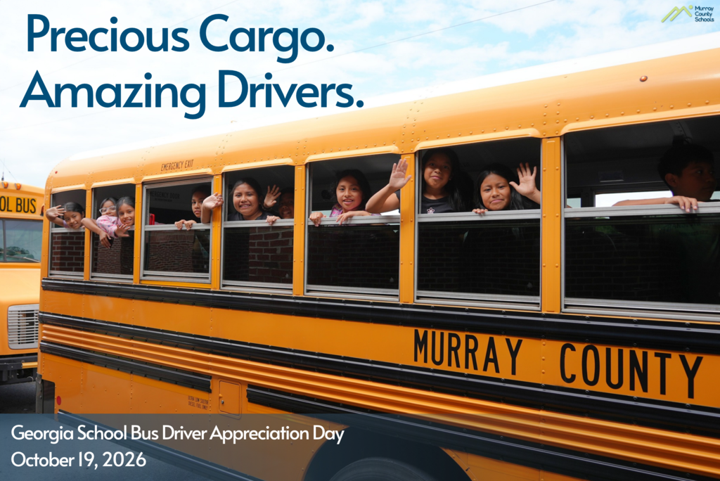 Children seated inside a yellow school bus look out windows; text reads "Precious Cargo. Amazing Drivers."