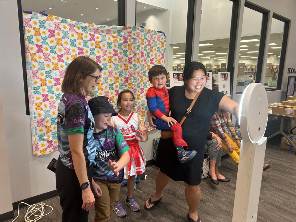family at library