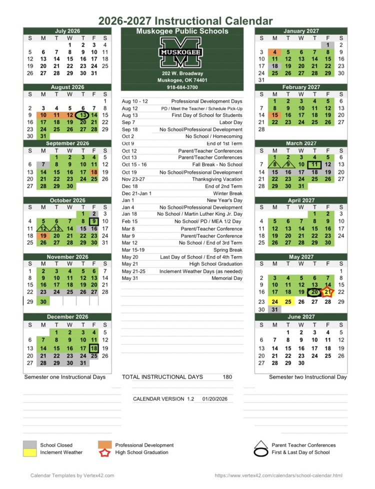2026-27 Instructional Calendar 