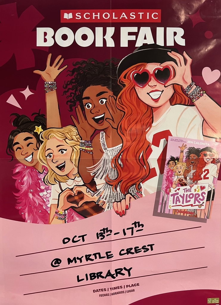 Myrtle Crest is hosting a Book Fair this week - Monday through Friday, Oct. 13 to 17. Students will have time to browse or buy when their class visits the fair, or before and after school until 4:00 p.m. The Book Fair will also be open until 6:00 p.m. on Wednesday, Oct. 15th. Call the school for more information - 541-572-1230.